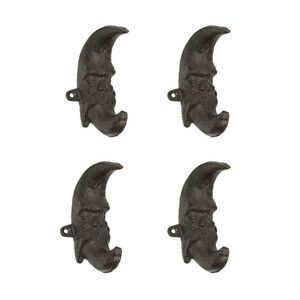 Brown Cast Iron Moon Face Wall Hanging Coat Hook Towel Hanger Home Decor Set / 4